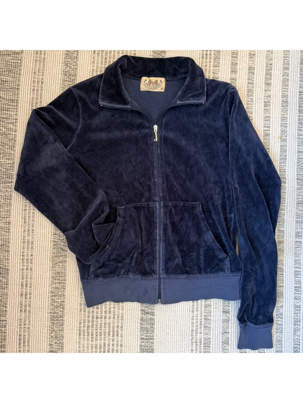 Juicy Couture Navy Blue Velour Zip Up Jacket Y2K Vintage USA Made